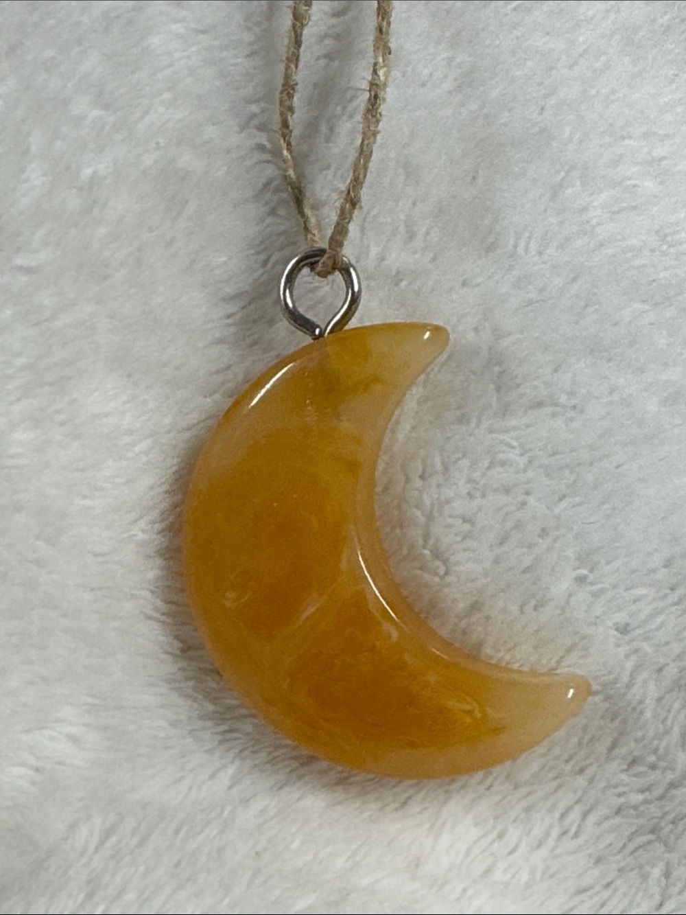Yellow Aventurine Crystal Moon Keychain Charm Polished Orange Stone Cork Cord
